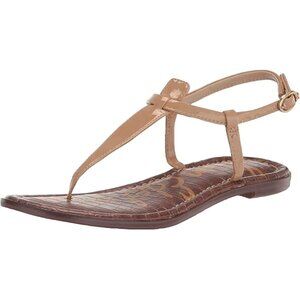 Sam Edelman Gigi Beige Faux Leather T-Strap Thong Flat Sandals Buckle